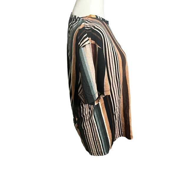 Farm Rio striped T-shirt women P large brown black tan short sleeve - Picture 6 of 12